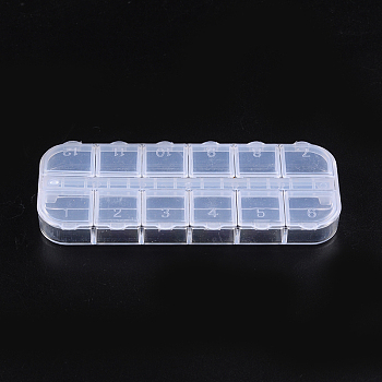 Plastic Bead Containers, Flip Top Bead Storage, Jewelry Box for Nail Art Decoration, 12 Compartments, White, 13x5x1.5cm