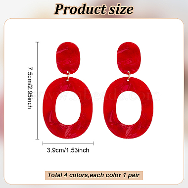 4 Pairs 4 Colors Hollow Oval Acrylic Dangle Stud Earrings for Women(EJEW-AN0004-36)-2
