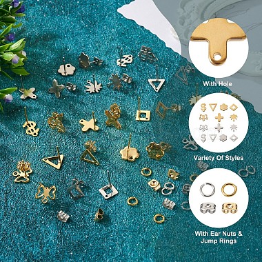 56Pcs 14 Style 201 Stainless Steel Stud Earring Findings with Hole and 304 Stainless Steel Pins and Ear Nuts(DIY-SW0001-11)-4