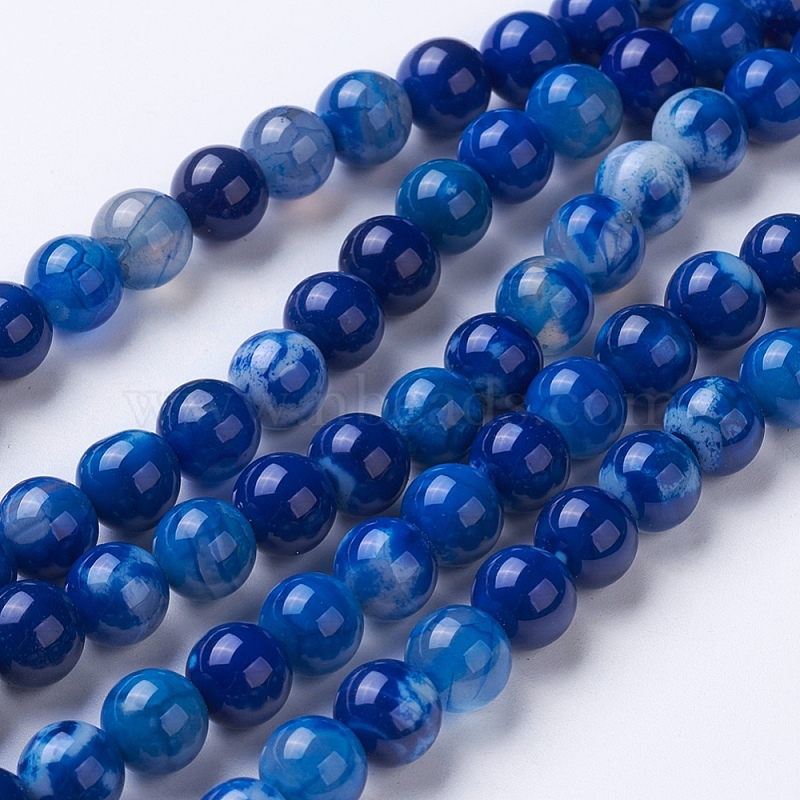 Natural Agate Beads Strands, Dyed & Heated, Grade A, Round, Blue, 8~8 ...