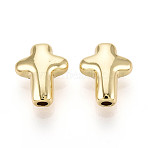 Cross Brass Beads for Jewelry Craft Making, Real 18K Gold Plated, 12x10x5mm, Hole: 1.4~1.5mm(KK-T079-01G)