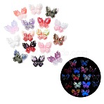 Luminous Two Tone Resin Beads, Butterfly, with Gold Dust, Glow in the Dark, Mixed Color, 24x28.5x15mm, Hole: 2mm(RESI-C073-17)