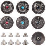 12 Sets 2 Styles Alloy Decorative Rivets,with Imitation Turquoise & Iron Screws, for Purse, Bags, Flat Round, Mixed Color, 25x7.5~8.5mm, Hole: 2.5mm(BUTT-CP0001-07A)