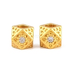 Brass Pave Cubic Zirconia Beads, Faceted, Cube, Golden, Clear, 6x7x6mm, Hole: 3mm(KK-A292-07MG-02)