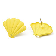 Spray Painted Iron Stud Earring Findings, with Hole, Fan, Yellow, 17x21.5mm, Hole: 1.6mm, Pin: 0.7mm(IFIN-N008-018D)