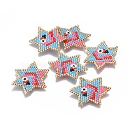 Handmade Japanese Seed Beads, with Japan Import Thread, Loom Pattern, Star with Bird, Colorful, 30x28x2mm(SEED-P003-48)