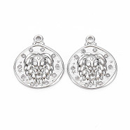 Brass Micro Pave Clear Cubic Zirconia Pendants, Nickel Free, Rhombus with Lion, Real Platinum Plated, 21.5x18.5x3mm, Hole: 1.8mm(KK-S356-766B)