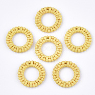 Resin Pendants, Imitation Woven Rattan Pattern, Ring, Yellow, 24x4mm, Hole: 1.4mm(RESI-S378-07B)