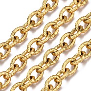 304 Stainless Steel Cable Chains, Textured, with Spool, Unwelded, Oval, Golden, 11x8x2mm, about 32.8 Feet(10m)/roll(CHS-T003-23A-G)