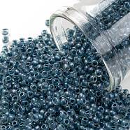 TOHO Round Seed Beads, Japanese Seed Beads, (188F) Frosted Slate Blue Lined Crystal Rainbow , 11/0, 2.2mm, Hole: 0.8mm, about 1110pcs/bottle, 10g/bottle(SEED-JPTR11-0188F)