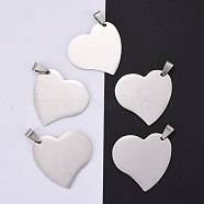 304 Stainless Steel Pendants, Manual Polishing, Stamping Blank Tag, Heart, Stainless Steel Color, 32x33x1.8mm(STAS-I140-11S)