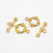 Long-Lasting Plated Alloy Toggle Clasps, Real 18K Gold Plated, Ring: 20x15x2.5mm, Hole: 2mm, Inner Diameter: 7mm, Bar: 9x21.5x3.5mm, Hole: 2mm(X-PALLOY-F192-01G)
