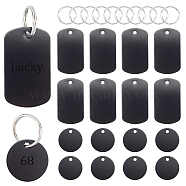 AHADERMAKER DIY Stamping Blank Tag Charm Keychain Making Kit, Including Aluminum Rectangle & Flat Round Pendants, 304 Stainless Steel Keychain Clasp, Black, 58Pcs/box(DIY-GA0004-17)
