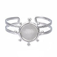 304 Stainless Steel Open Cuff Finger Ring Cabochon Settings, Flat Round, Stainless Steel Color, US Size 9(18.9mm), Tray: 7mm(STAS-T060-10P)