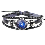 12 Constellation Leather Cord Bracelets, with Alloy Beads and Wax Cord, Flat Round, Libra, 2-3/8 inch(6cm)(BJEW-P240-E11)