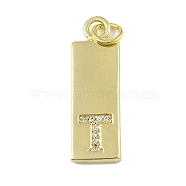 Brass Micro Pave Clear Cubic Zirconia Pendants, Real 18K Gold Plated, Rectangle, Letter T, 23.5x7.5x2mm, Hole: 3mm(KK-P266-06G-T)