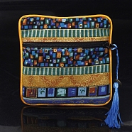 Square Chinese Style Cloth Tassel Bags, with Zipper, for Bracelet, Necklace, Blue, 11.5x11.5cm(PW-WG62144-31)