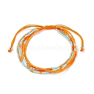 Adjustable Glass Bead Braided Bead Bracelets, Multi-strand Bracelets for Women, Orange, Inner Diameter: 2~3-1/8 inch(5~8cm)(BJEW-JB08952-04)