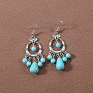 Bohemian tassel turquoise earrings, retro ethnic minority style earrings, personalized temperament, Tibetan ear accessories(JU8957-13)