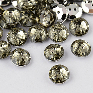 2-Hole Taiwan Acrylic Rhinestone Flat Round Buttons, Faceted & Silver Plated Pointed Back, Light Grey, 11.5x4.5mm, Hole: 1mm(BUTT-F015-11.5mm-19)