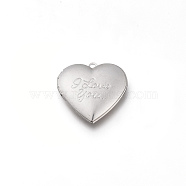 Valentine's Day 304 Stainless Steel Locket Pendants, Photo Frame Charms for Necklaces, Heart with Word I Love You, Stainless Steel Color, Tray: 20x21.5mm, 29x28.5x6.5mm, Hole: 2mm(STAS-K192-19P)
