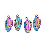 Ion Plating(IP) 304 Stainless Steel Pendants, Leaf, Rainbow Color, 35.5x15.5x2.5mm, Hole: 2.5mm(STAS-T063-191M)