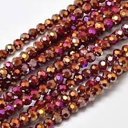 Full Plated Electroplate Glass Beads Strands, Faceted Round, Purple Plated, 4mm, Hole: 1mm, about 100pcs/strand, 14.9 inch(X-EGLA-J130-FP01)