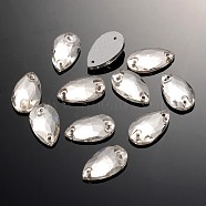 Electroplate Glass Links, Bottom Plated, Faceted, teardrop, Bottom color and use irrelevant, Random Bottom color, Clear, 18x10.5x4~5mm, Hole: 1mm(EGLA-R059-18x11mm-02)