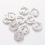 201 Stainless Steel Charms, Flat Round with Swallow, Stainless Steel Color, 12x1mm, Hole: 1.5mm(STAS-Q201-T189)