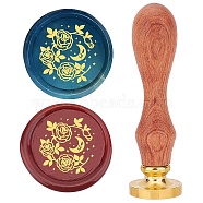 Brass Wax Seal Stamp with Rosewood Handle, for DIY Scrapbooking, Rose Pattern, 25mm(AJEW-WH0412-0035)