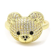 Bear Cubic Zirconia Open Cuff Rings, Rack Plating Brass Ring for Women, Golden, US Size 6(16.5mm)(RJEW-K247-03G)