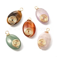 Natural Mixed Gemstone Pendants, with Brass Real 18K Gold Plated Findings, Oval, 31x18x9mm, Hole: 4x3.5mm(PALLOY-JF01061)