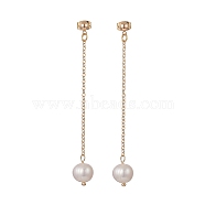Natural Pearl Dangle Stud Earrings, Golden Brass Chain Tassel Earrings for Women, Round, 71mm, Pin: 0.7mm(EJEW-JE05221-01)
