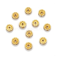 Iron Rhinestone Spacer Beads, Grade A, Rondelle, Straight Edge, Golden Color, Clear, Size: about 8mm in diameter, 3.5mm thick, hole: 2mm(RB-A010-8MM-G)
