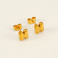 Chunk Letter 304 Stainless Steel Stud Earrings for Women, Real 18K Gold Plated, Letter H, 7.5~8.5x5~10.5mm(EJEW-G386-01H-G)