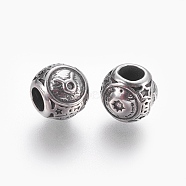 316 Surgical Stainless Steel European Beads, Large Hole Beads, Rondelle, Taurus, Antique Silver, 10x9mm, Hole: 4mm(STAS-P212-18P-04)