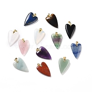 Natural & Synthetic Gemstone Pendants, with Rack Plating Golden Plated Brass Findings, Long-Lasting Plated, Mixed Dyed and Undyed, Heart, 32~34x20x8mm, Hole: 4x4mm(G-E570-01G)