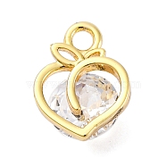 Brass Cubic Zirconia Pendant, Peach Charms, Real 18K Gold Plated, 10.5x8x5mm, Hole: 1.6mm(KK-A240-12G)