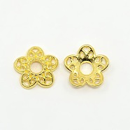 Tibetan Style Alloy Bead Caps, Lead Free and Cadmium Free, Golden, 10.7x11x2.5mm, Hole: 3mm(K0P34011)