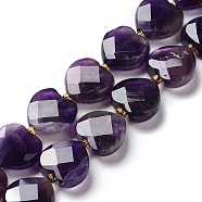 Natural Amethyst Beads Strands, Faceted Love Heart, with Seed Beads, 11~12x12x4~5mm, Hole: 0.9mm, about 30~32pcs/strand, 15.35''(39cm)(G-B044-B02-01)
