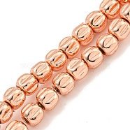 Electroplated Synthetic Non-magnetic Hematite Beads Strands, Grooved Column, Rose Gold Plated, 4.3mm, Hole: 1mm, about 99pcs/strand, 15.94 inch(40.5cm)(G-C136-D01-02)