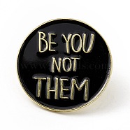 Black Flat Round Enamel Pin, Gold Plated Alloy Lapel Pin Brooch for Backpack Clothes, Word, 30x1.6mm(JEWB-E016-01G-06)