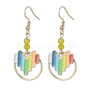 Heart Alloy Enamel & Brass Ring Dangle Earrings for Women, with Natural Agate Beads, Colorful, Golden, 49~50x20mm(EJEW-JE05922)