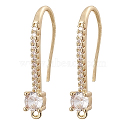 Brass Micro Pave Clear Cubic Zirconia Earring Hooks, Ear Wire, with Loops, Real 18K Gold Plated, 23.8x8.5x4mm, Hole: 1mm, 19 Gauge, Pin: 0.9mm(ZIRC-YW0001-03G)