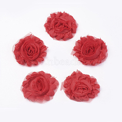 Handmade Woven Costume Accessories, Chiffon Cloth Flower, Red, 60x15mm(WOVE-WH0004-A06)