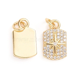 Brass Micro Pave Cubic Zirconia Pendants, with Jump Ring, Rectangle with Star, Clear, Golden, 14.5x8.5x2mm, Hole: 3mm(ZIRC-E164-31G)
