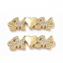 Brass Micro Pave Cubic Zirconia Connector Charms, Mother's Day Links, Word M Heart M, Golden, 7.5x26x3mm, Hole: 1mm(ZIRC-I062-06G)