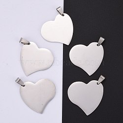 Tarnish Resistant 304 Stainless Steel Pendants, Manual Polishing, Stamping Blank Tag, Heart, Stainless Steel Color, 32x33x1.8mm(STAS-I140-11S)