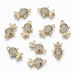 Brass Micro Pave Clear Cubic Zirconia Charms, Nickel Free, Goldfish Shape, Real 18K Gold Plated, 14x8.5x3mm, Hole: 1.2mm(RJEW-T063-33G-NF)