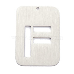304 Stainless Steel Pendants, Rectangle with Alphabet, Hollow, Letter.F, 32x22x1mm, Hole: 1.5mm(STAS-K216-49F-P)